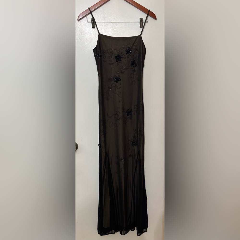 City Triangles Y2K Sleeveless Black Nude Mesh Maxi Slip Dress Size Small